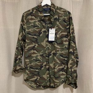 NWT! Camouflage Button Down Shirt by Zara Man, Size Small Slim Fit
